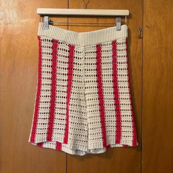 ZARA High Waisted Openwork Striped Knit Shorts, Size: Medium - Picture 2 of 5
